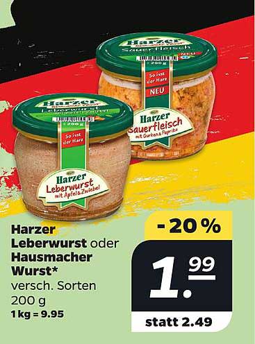 Harzer Leberwurst oder Hausmacher Wurst* versch. Sorten 200 g 1 kg = 9.95