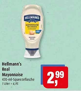 Hellmann’s Real Mayonnaise 430-ml-Squeezeflasche 1 Liter = 6,95