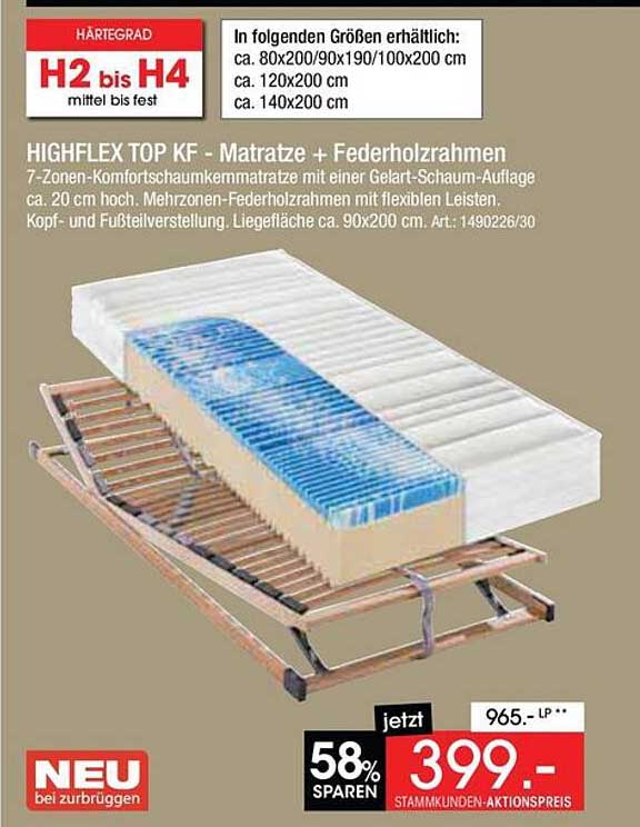 HIGHFLEX TOP KF - Matratze + Federholzrahmen