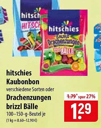 hitschies Kaubonbon verschiedene Sorten oder Drachenzungen brizzl Bälle
