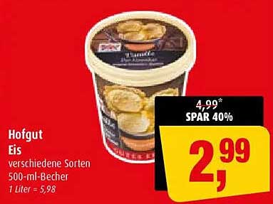 Hofgut Eis verschiedene Sorten 500-ml-Becher