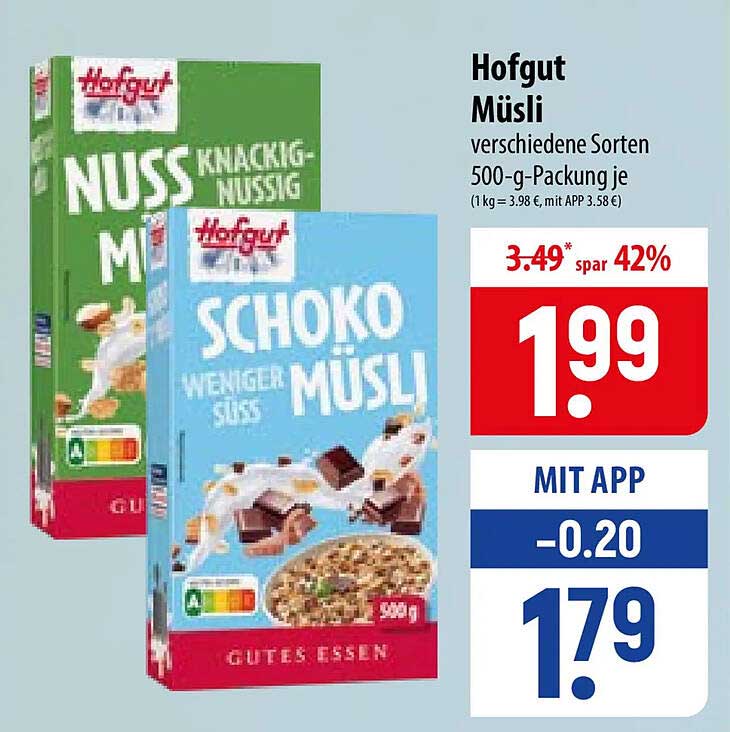 Hofgut Müsli verschiedene Sorten 500-g-Packung je