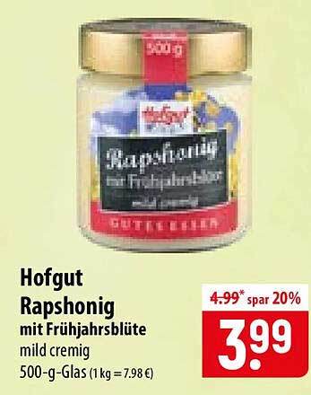 Hofgut Rapshonig mit Frühjahrsblüte mild cremig 500-g-Glas