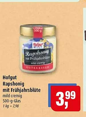 Hofgut Rapshonig mit Frühjahrsblüte mild cremig 500-g-Glas