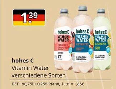hohes C Vitamin Water verschiedene Sorten