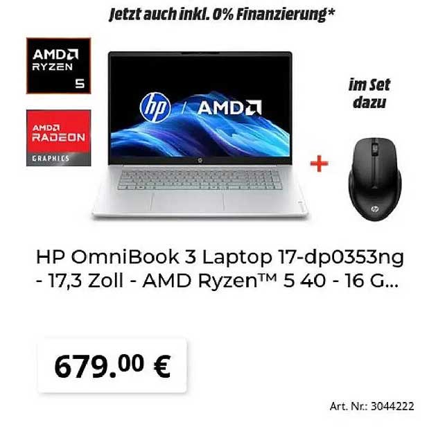 HP OmniBook 3 Laptop 17-dp0353ng - 17,3 Zoll - AMD Ryzen™ 5 40 - 16 G...