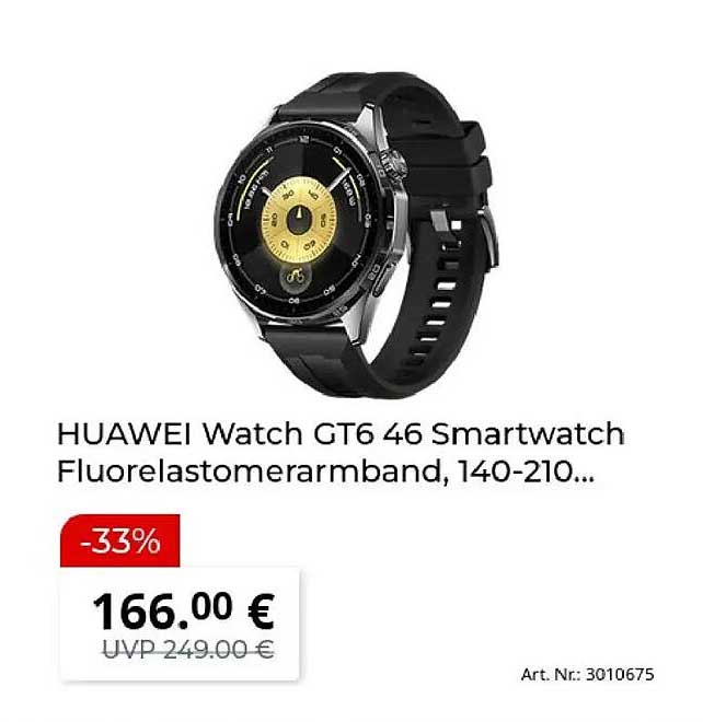 HUAWEI Watch GT6 46 Smartwatch Fluorelastomerarmband, 140-210...