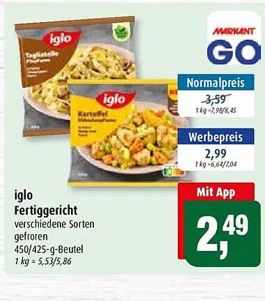 iglo Fertiggericht verschiedene Sorten gefroren 450/425-g-Beutel 1 kg = 5,53/5,86