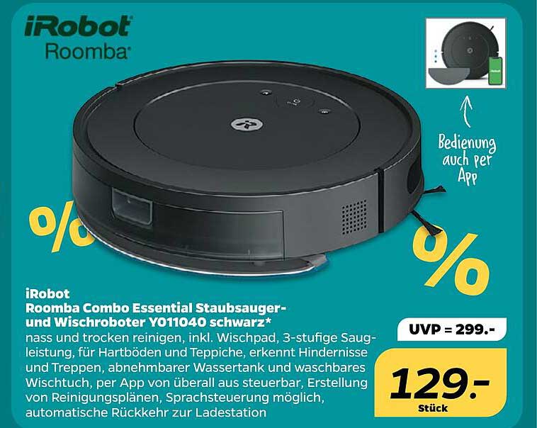 iRobot Roomba Combo Essential Staubsauger- und Wischroboter Y011040 schwarz*