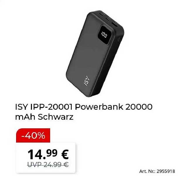 ISY IPP-20001 Powerbank 20000 mAh Schwarz