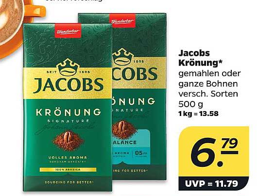 Jacobs Krönung* gemahlen oder ganze Bohnen versch. Sorten 500 g