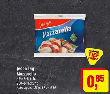Jeden Tag Mozzarella 45% Fett i. Tr. 200-g-Packung