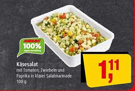 Käsesalat mit Tomaten, Zwiebeln und Paprika in klarer Salatmarinade 100 g