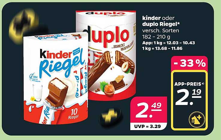 kinder oder duplo Riegel* versch. Sorten 182 - 210 g