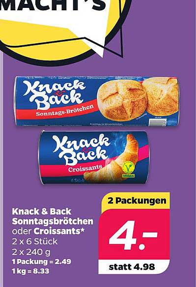 Knack & Back Sonntagsbrötchen oder Croissants*