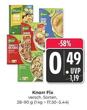 Knorr Fix versch. Sorten, 28–90 g (1 kg = 17,50–5,44)