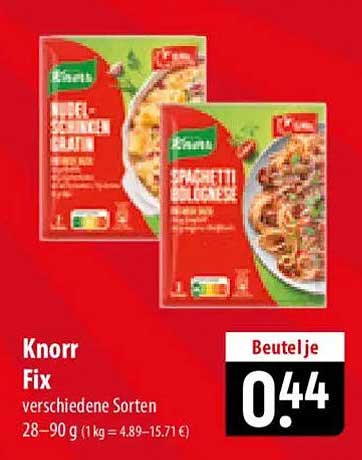 Knorr Fix verschiedene Sorten 28-90 g (1 kg = 4.89-15.71 €)