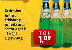 Kohlensäurehaltiges Erfrischungsgetränk versch. Sorten, je 0,5 L Fl; 1 L = 2,18 zzgl. Pfand 0,25