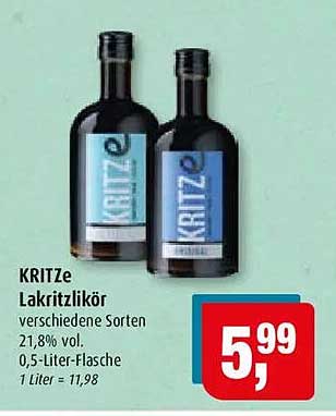 KRITZe Lakritzlikör verschiedene Sorten 21,8% vol. 0,5-Liter-Flasche 1 Liter = 11,98