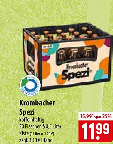 Krombacher Spezi koffeinhaltig 20 Flaschen à 0,5 Liter Kiste