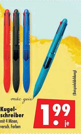 Kugelschreiber mit 4 Minen, versch. Farben