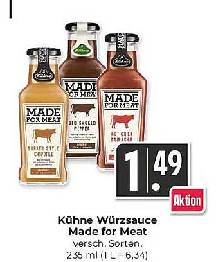 Kühne Würzsauce Made for Meat versch. Sorten, 235 ml (1 L = 6,34)