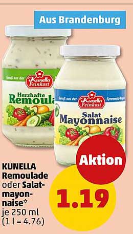 KUNELLA Remoulade oder Salat-mayonnaise* je 250 ml (1 l = 4.76)