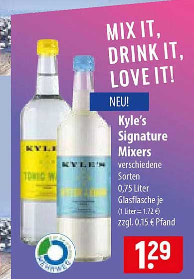 Kyle's Signature Mixers verschiedene Sorten 0,75 Liter Glasflasche je