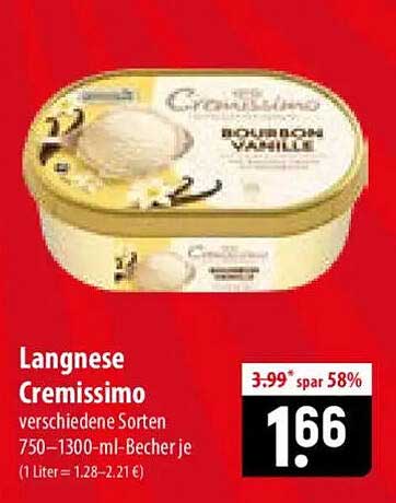 Langnese Cremissimo verschiedene Sorten 750–1300-ml-Becher je