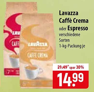 Lavazza Caffè Crema oder Espresso verschiedene Sorten 1-kg-Packung je