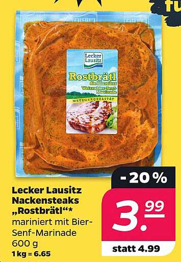 Lecker Lausitz Nackensteaks „Rostbrätl“*6* mariniert mit Bier-Senf-Marinade 600 g