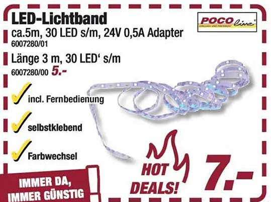 LED-Lichtband ca. 5m, 30 LED s/m, 24V 0,5A Adapter