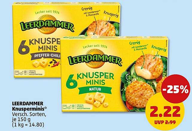 LEERDAMMER Knusperminis* Versch. Sorten, je 150 g (1 kg = 14.80)