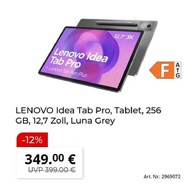 LENOVO Idea Tab Pro, Tablet, 256 GB, 12,7 Zoll, Luna Grey