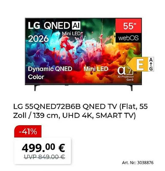 LG 55QNED72B6B QNED TV (Flat, 55 Zoll / 139 cm, UHD 4K, SMART TV)