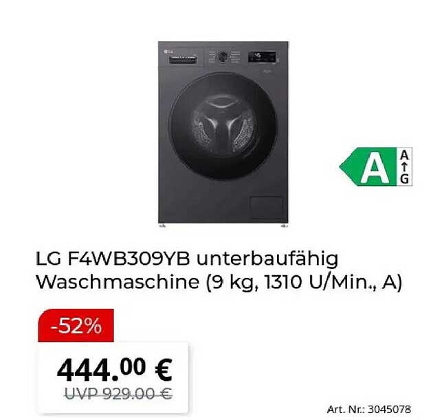 LG F4WB309YB unterbaufähig Waschmaschine (9 kg, 1310 U/Min., A)
