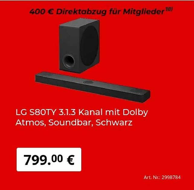 LG S80TY 3.1.3 Kanal mit Dolby Atmos, Soundbar, Schwarz