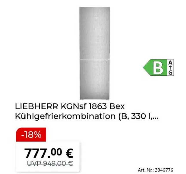 LIEBHERR KGNsf 1863 Bex Kühlgefrierkombination (B, 330 l,...
