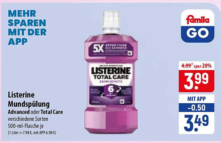 Listerine Mundspülung Advanced oder Total Care verschiedene Sorten 500-ml-Flasche je