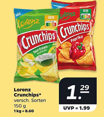 Lorenz Crunchips* versch. Sorten 150 g 1 kg = 8.60
