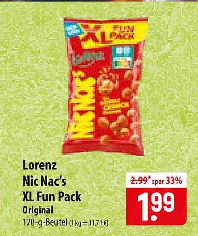 Lorenz Nic Nac's XL Fun Pack Original 170-g-Beutel (1 kg = 11.71 €)