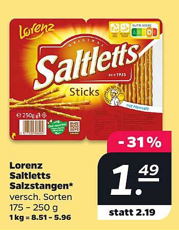 Lorenz Saltletts Salzstangen* versch. Sorten 175 - 250 g 1 kg = 8.51 - 5.96