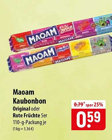 Maoam Kaubonbon Original oder Rote Früchte 5er 110-g-Packung je