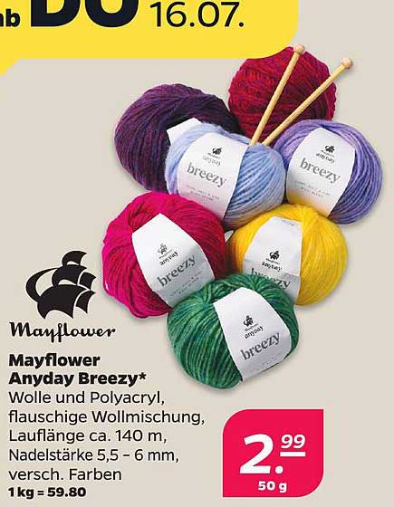 Mayflower Anyday Breezy* Wolle und Polyacryl, flauschige Wollmischung, Lauflänge ca. 140 m, Nadelstärke 5,5 – 6 mm, versch. Farben