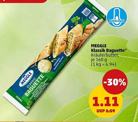 MEGGLE Klassik Baguette Kräuterbutter, je 160 g (1 kg = 6.94)