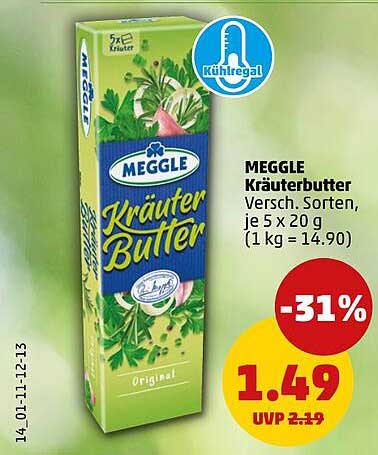 MEGGLE Kräuterbutter Versch. Sorten, je 5 x 20 g (1 kg = 14.90)