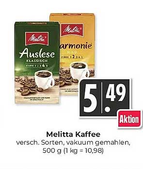 Melitta Kaffee versch. Sorten, vakuum gemahlen, 500 g (1 kg = 10,98)