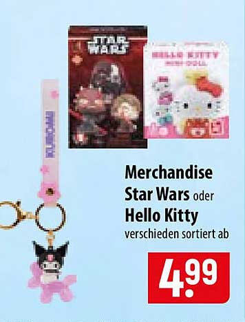 Merchandise Star Wars oder Hello Kitty verschieden sortiert ab