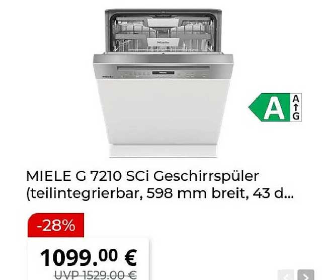 MIELE G 7210 SCi Geschirrspüler (teilintegrierbar, 598 mm breit, 43 d...
