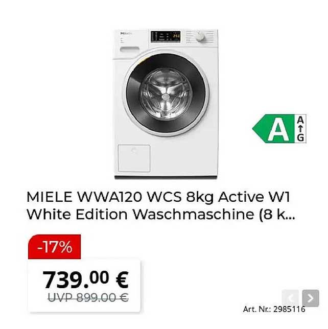 MIELE WWA120 WCS 8kg Active W1 White Edition Waschmaschine (8 k...